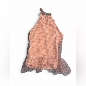 Anthropologie Pink Rose black polka dot tulle blouse ruffle hem Medium NWT